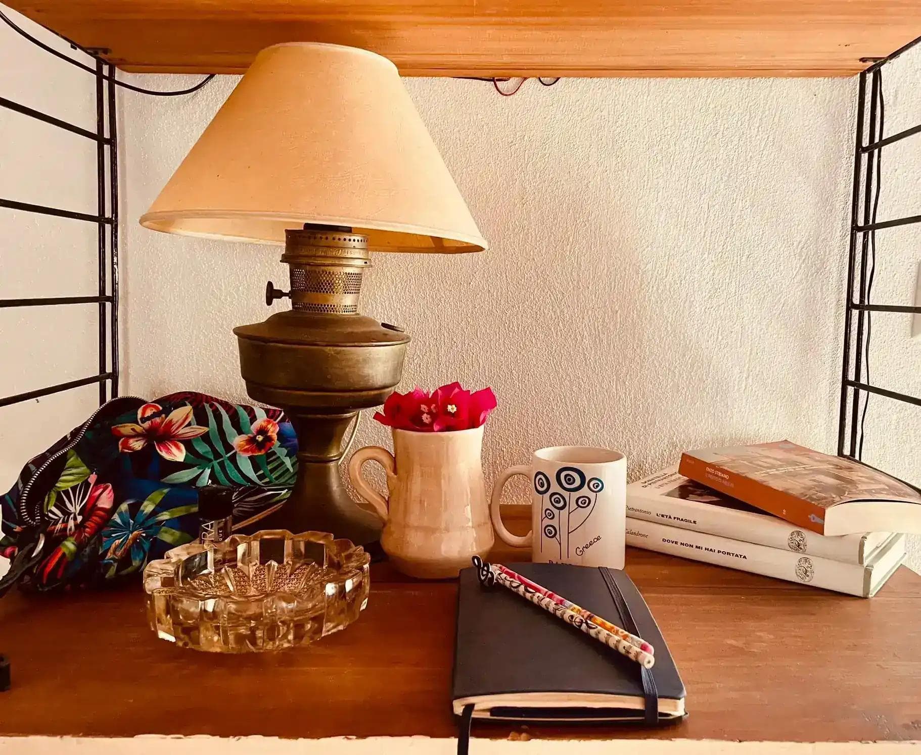 An old oil lamp on a desk